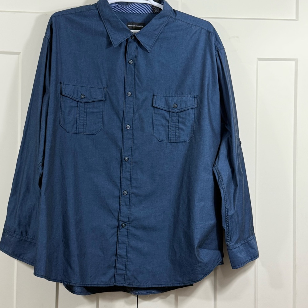 Michael Brandon Navy Casual Button-Down‎ Shirt